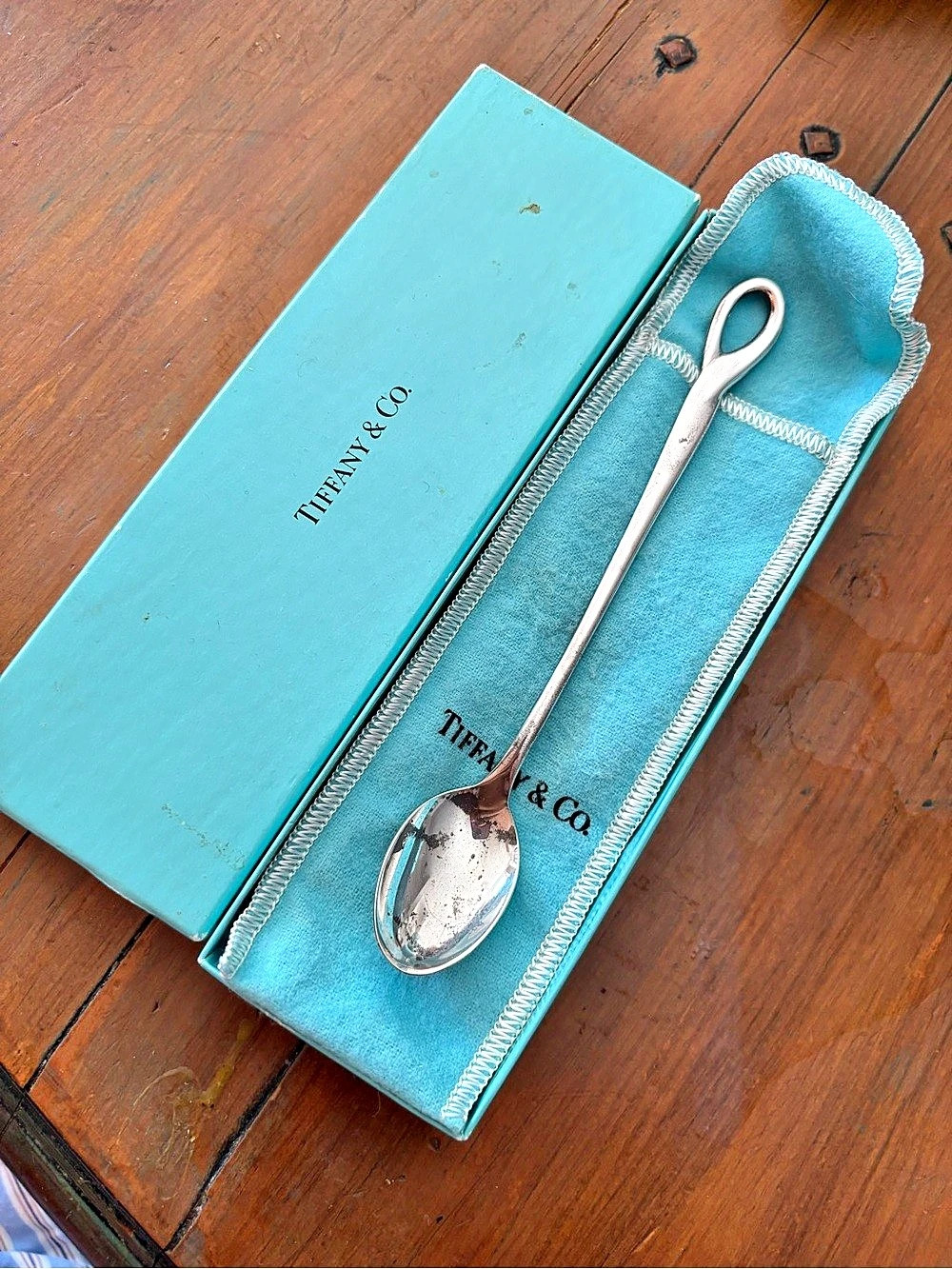 Tiffany & Co. Elsa Peretti Padova Baby Feeding Spoon. Silver & Blue